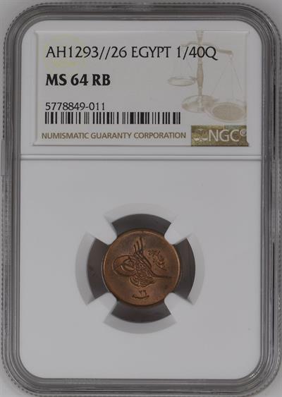 Sultan II. Abdülhamid 1293/26 Mısır 1/40 Kuruş - ÇİL - NGC MS64 RB