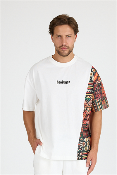 Erkek Beyaz Ön Ve Kol Garnili T-shirt