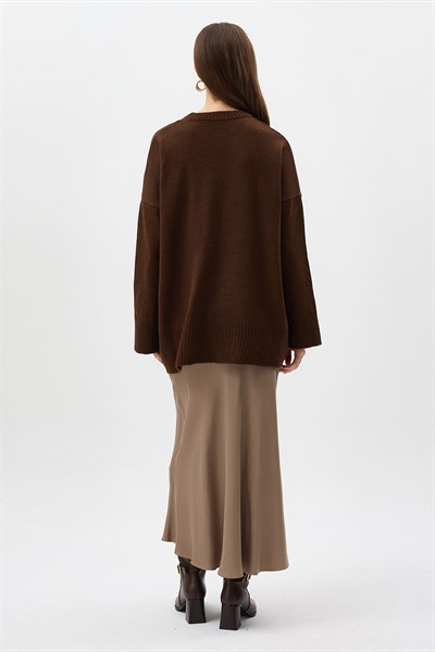 Acı Kahve Bisiklet Yaka Oversize Kadın Kazak 2450