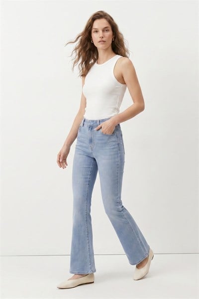 Açık Mavi Yüksek Bel Flare Jean 826