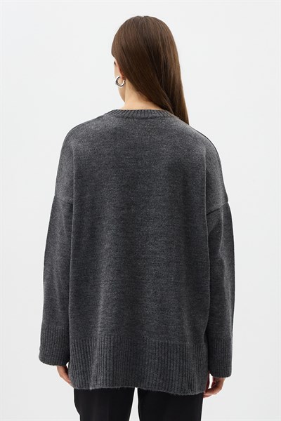 Antrasit Bisiklet Yaka Oversize Kadın Kazak 2450