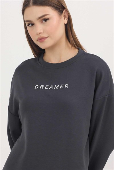 Antrasit Dreamer Nakış Detay Oysho Sweat 4004