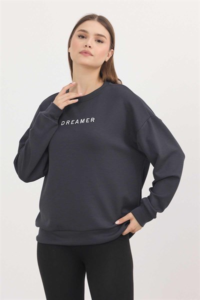 Antrasit Dreamer Nakış Detay Oysho Sweat 4004