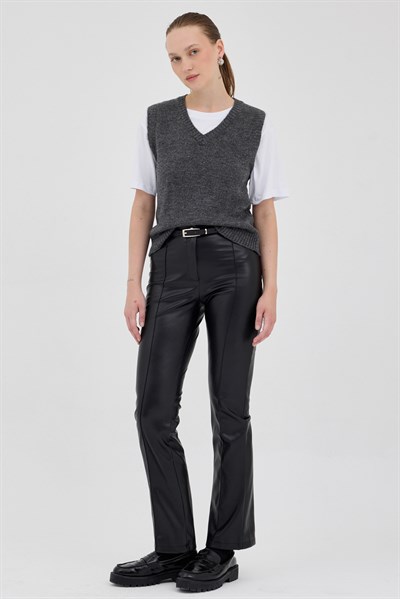 Antrasit Oversize V Yaka Kadın Süveter 2292