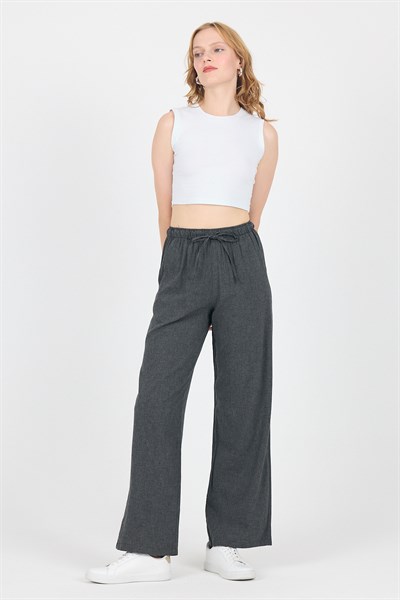 Antrasit Pamuklu Bel Lastikli Wide Leg/Bol Paça Pantolon 4754A
