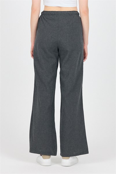 Antrasit Pamuklu Bel Lastikli Wide Leg/Bol Paça Pantolon 4754A