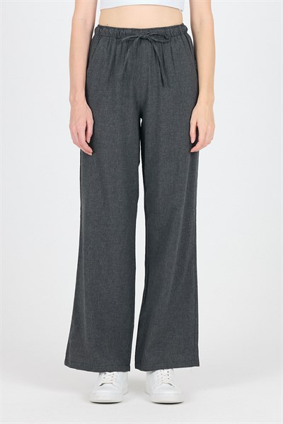Antrasit Pamuklu Bel Lastikli Wide Leg/Bol Paça Pantolon 4754A