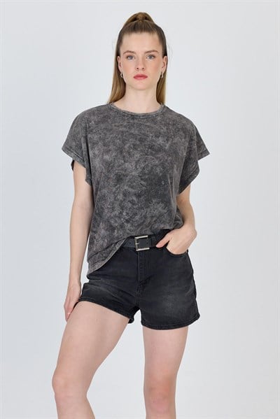 Antrasit Yıkamalı Oversize Basic Tişört 253014