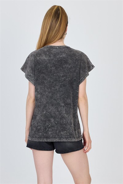 Antrasit Yıkamalı Oversize Basic Tişört 253014