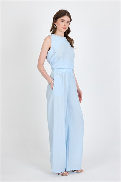 Bebe Mavi Asimetrik Kesim Bluz Pantolon İkili Takım 5219