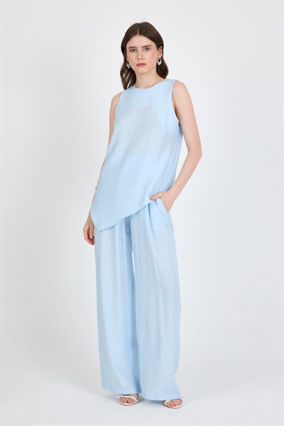 Bebe Mavi Asimetrik Kesim Bluz Pantolon İkili Takım 5219
