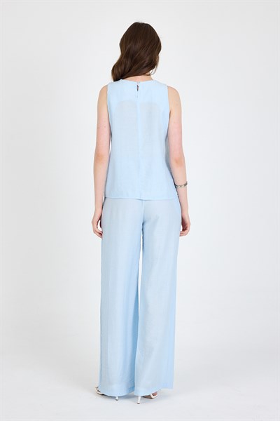 Bebe Mavi Asimetrik Kesim Bluz Pantolon İkili Takım 5219
