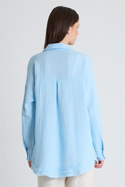 Bebe Mavi Oversize %100 Pamuk Müslin Gömlek 4786A