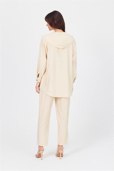 Bej Kapüşonlu Düğmeli İkili Takım 4585A
