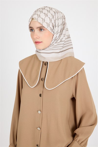 Bej Monogram Desenli Eşarp 3015
