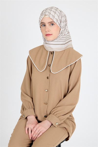 Bej Monogram Desenli Eşarp 3015