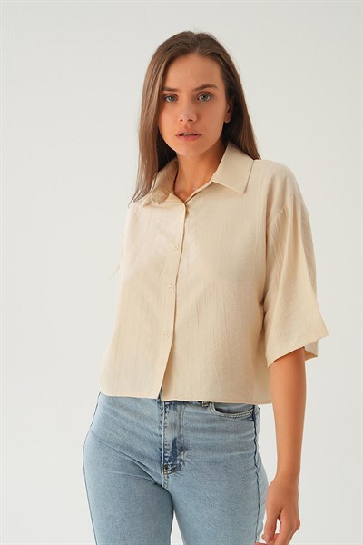 Bej Oversize Kısa Gömlek 4159A