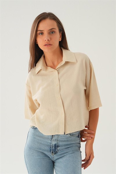 Bej Oversize Kısa Gömlek 4159A
