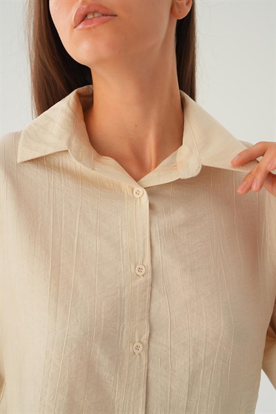 Bej Oversize Kısa Gömlek 4159A