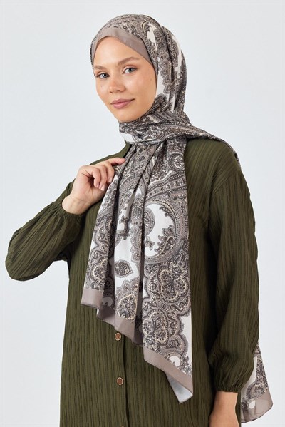 Bej Retro Desenli Şal 4002