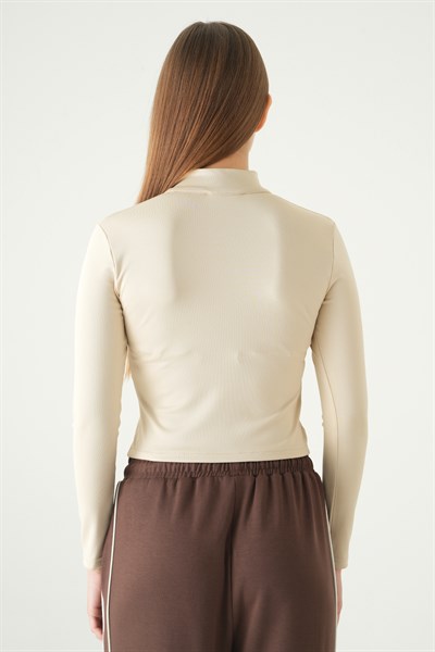 Bej Şeritli Fermuarlı Sweat 8326A