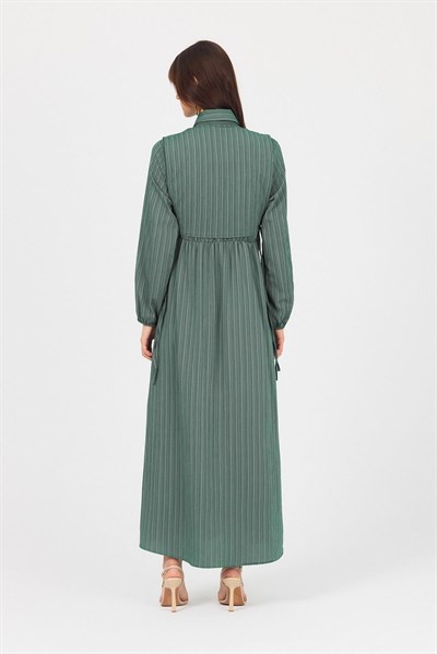 Benetton Yeşili Çift Kullanımlı Çıkma Yakalı Dokuma Elbise 4652A