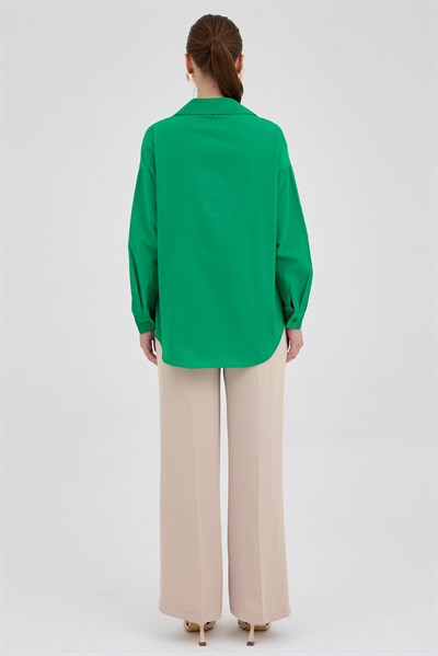 Benetton Yeşili Tek Cepli Oversize Gömlek 8158A