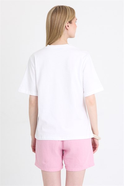Beyaz Baskılı Oversize Tişört 6938