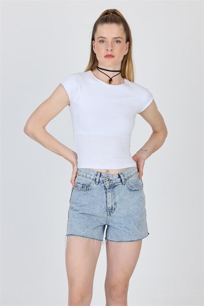 Beyaz Bisiklet Yaka Pamuklu Slim Fit Tişört 9190