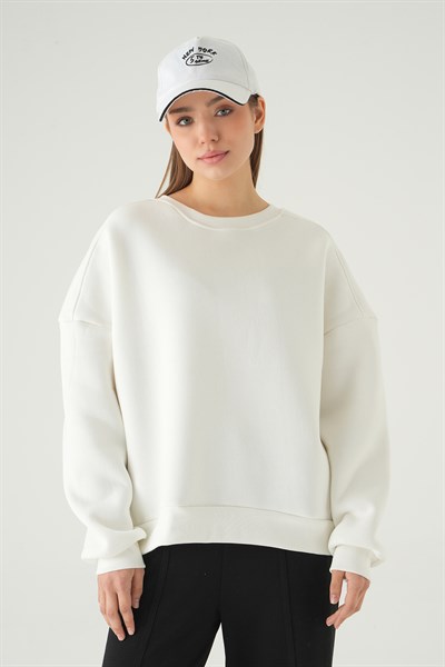 Beyaz Bisiklet Yaka Sweat 1029