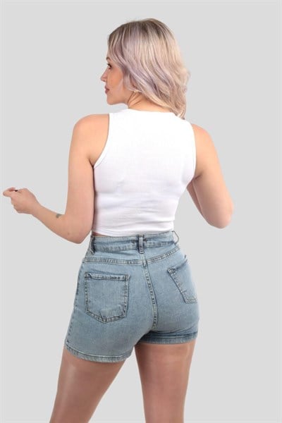 Beyaz Fitilli Crop Kadın Atlet 1312