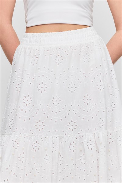 Beyaz İnci Detaylı Etek 4422A