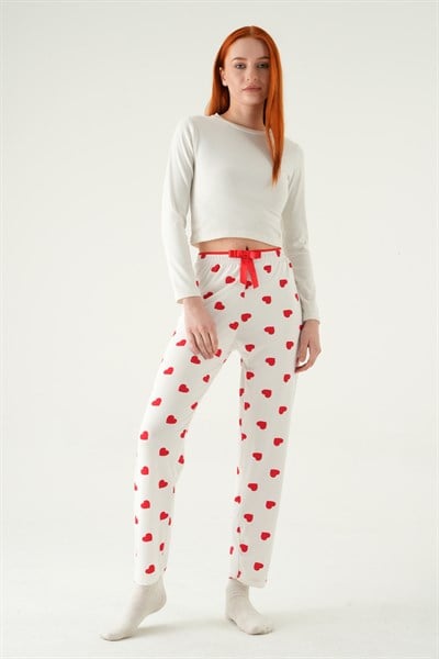 Beyaz Kalp Desen Pijama 4530
