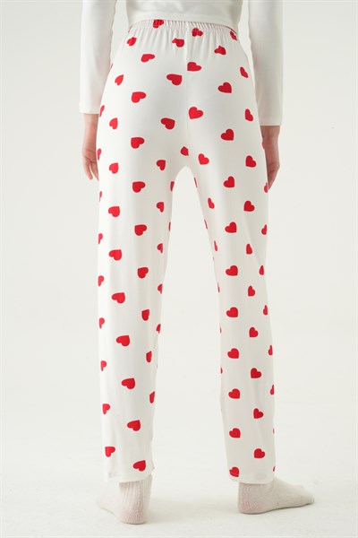 Beyaz Kalp Desen Pijama 4530