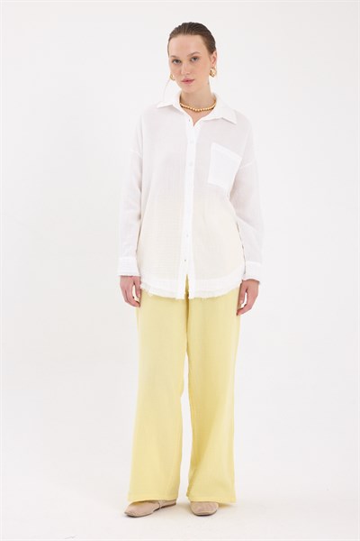 Beyaz Oversize %100 Pamuk Müslin Gömlek 4786A