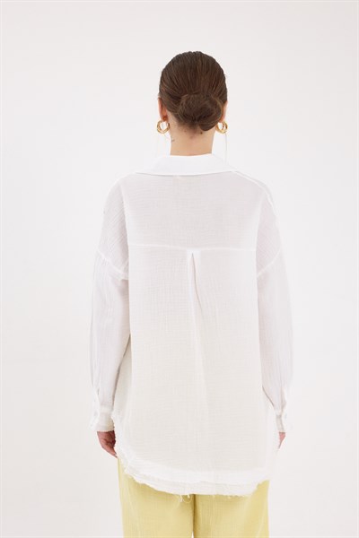 Beyaz Oversize %100 Pamuk Müslin Gömlek 4786A