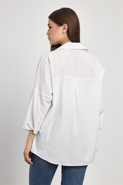 Beyaz Relaxed Fit Rahat Kesim Basic Gömlek - 6621A