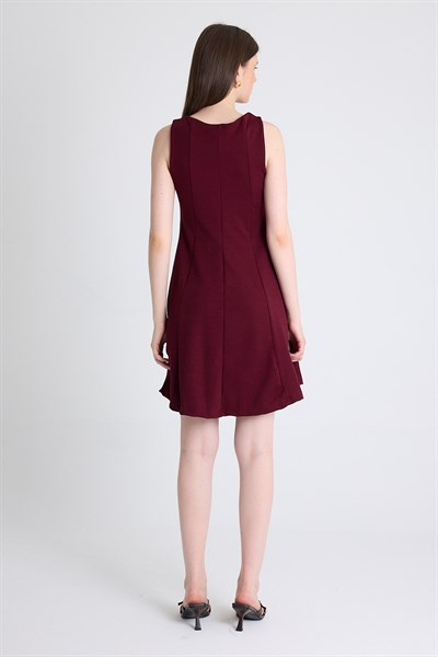 Bordo Aksesuar Detaylı Kolsuz Mini Elbise 2238