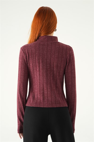 Bordo Balıkçı Yaka Uzun Kol Bluz 8361A