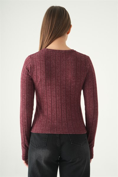 Bordo Bisiklet Yaka Bluz 8268A