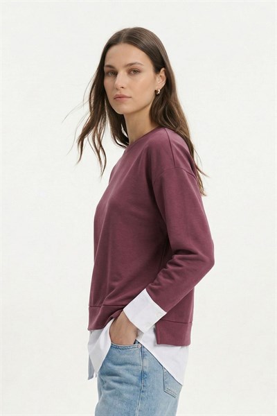 Bordo Bisiklet Yaka Garnili Bluz 8375