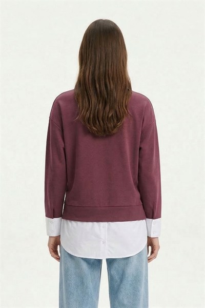 Bordo Bisiklet Yaka Garnili Bluz 8375