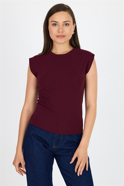 Bordo Bisiklet Yaka Pamuklu Slim Fit Tişört 3050