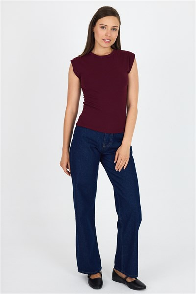 Bordo Bisiklet Yaka Pamuklu Slim Fit Tişört 3050