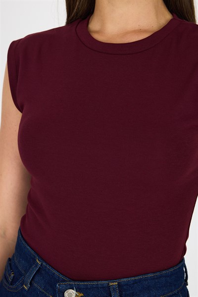 Bordo Bisiklet Yaka Pamuklu Slim Fit Tişört 3050
