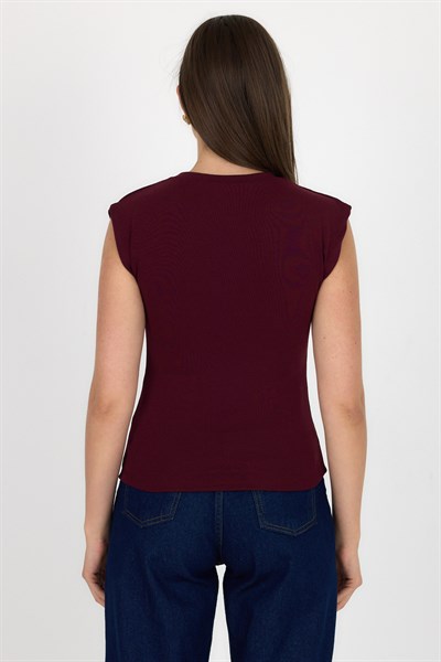 Bordo Bisiklet Yaka Pamuklu Slim Fit Tişört 3050