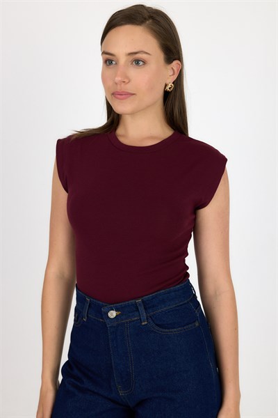 Bordo Bisiklet Yaka Pamuklu Slim Fit Tişört 3050