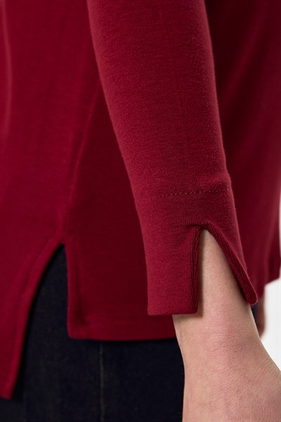 Bordo Bisiklet Yaka Yan Yırtmaçlı Tunik 8229A