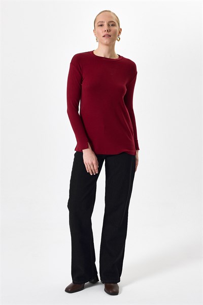 Bordo Bisiklet Yaka Yan Yırtmaçlı Tunik 8229A