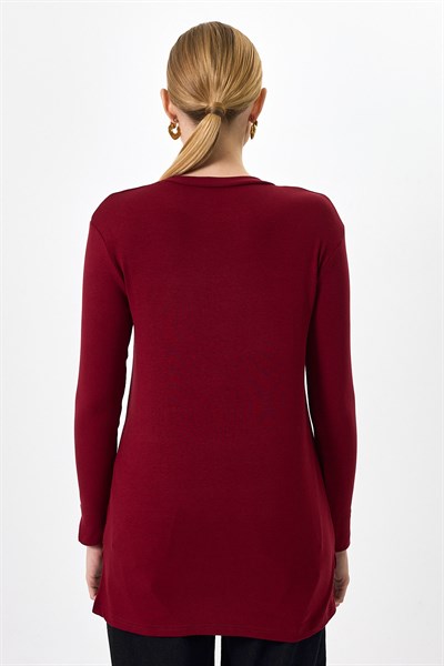 Bordo Bisiklet Yaka Yan Yırtmaçlı Tunik 8229A